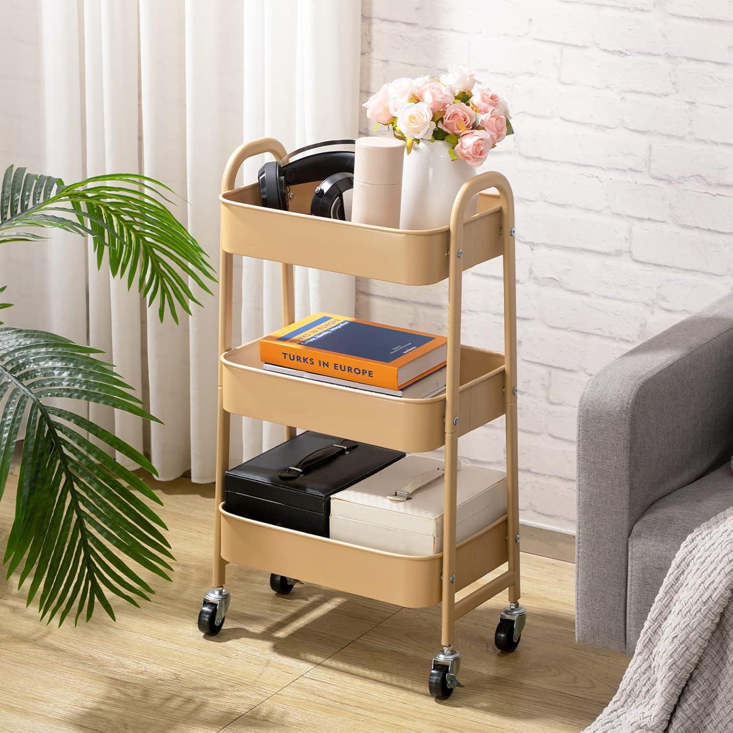 Carro de Maquillaje AGTEK Dorado 3 Niveles con Ruedas Bloqueables