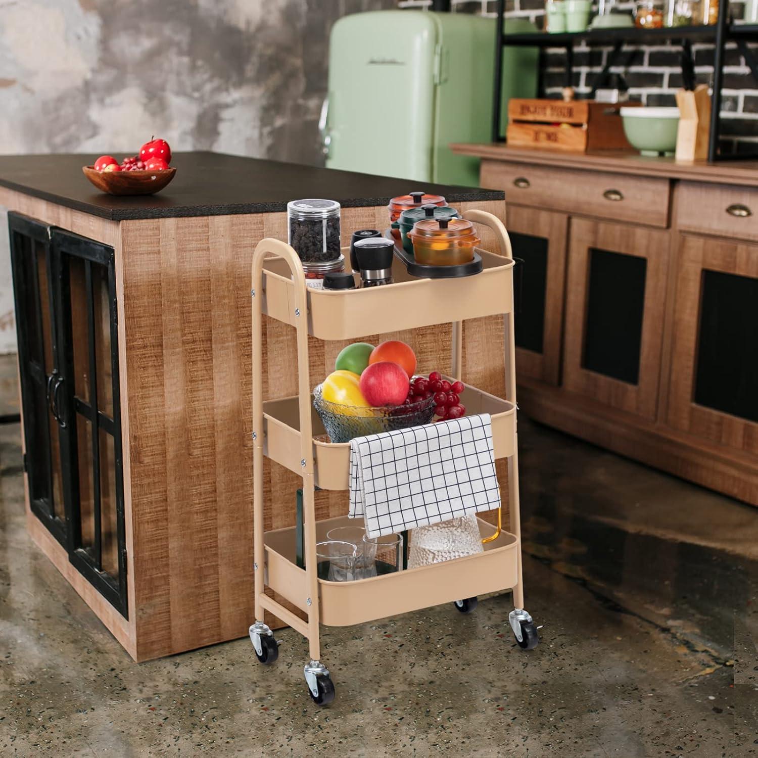 Carro de Maquillaje AGTEK Dorado 3 Niveles con Ruedas Bloqueables