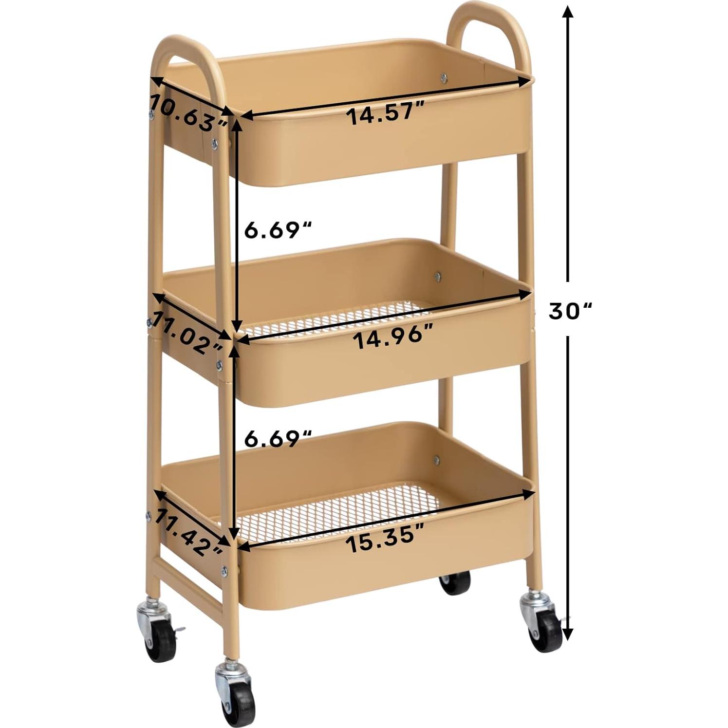 Carro de Maquillaje AGTEK Dorado 3 Niveles con Ruedas Bloqueables