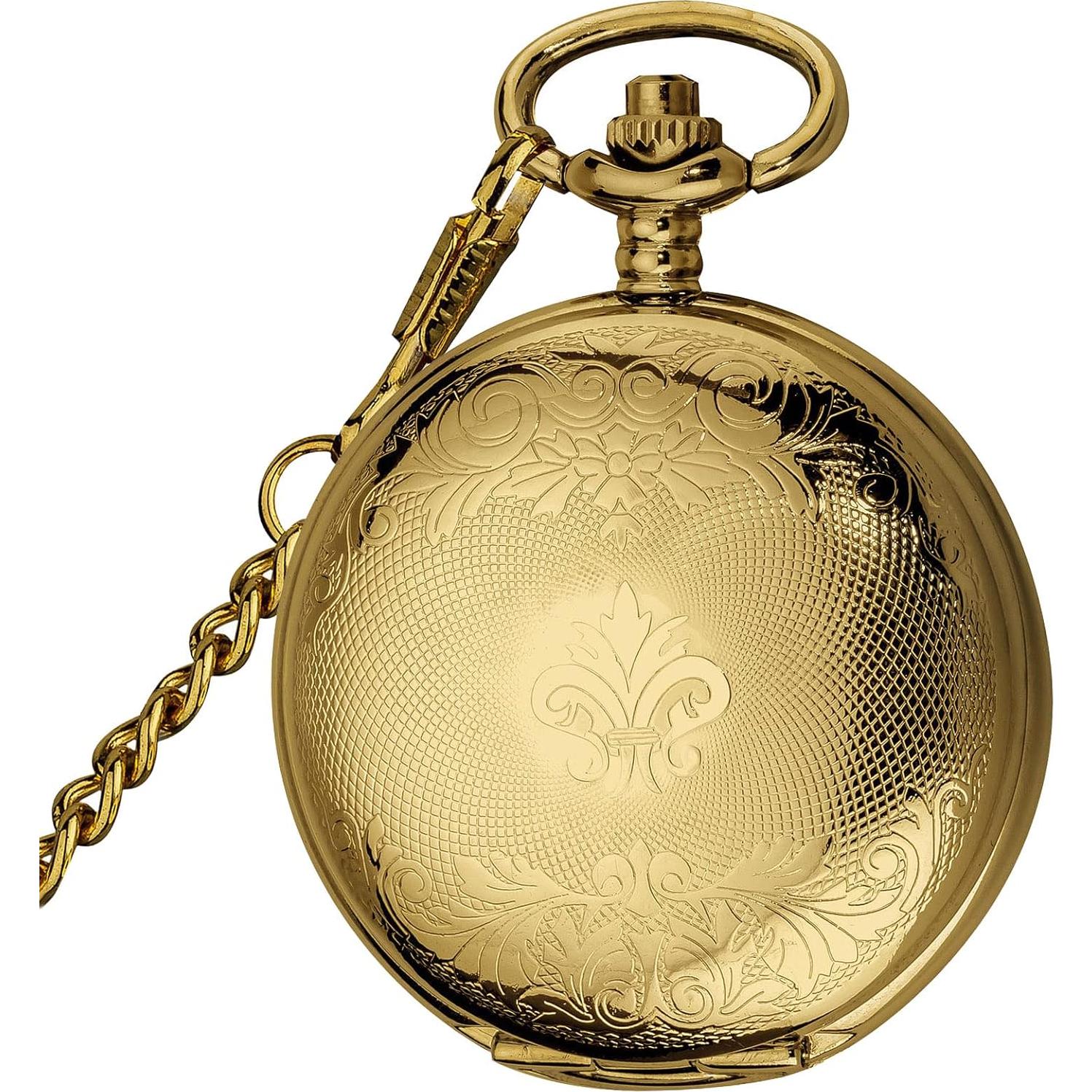 Reloj de bolsillo mecánico VIGOROSO dorado vintage con cadena