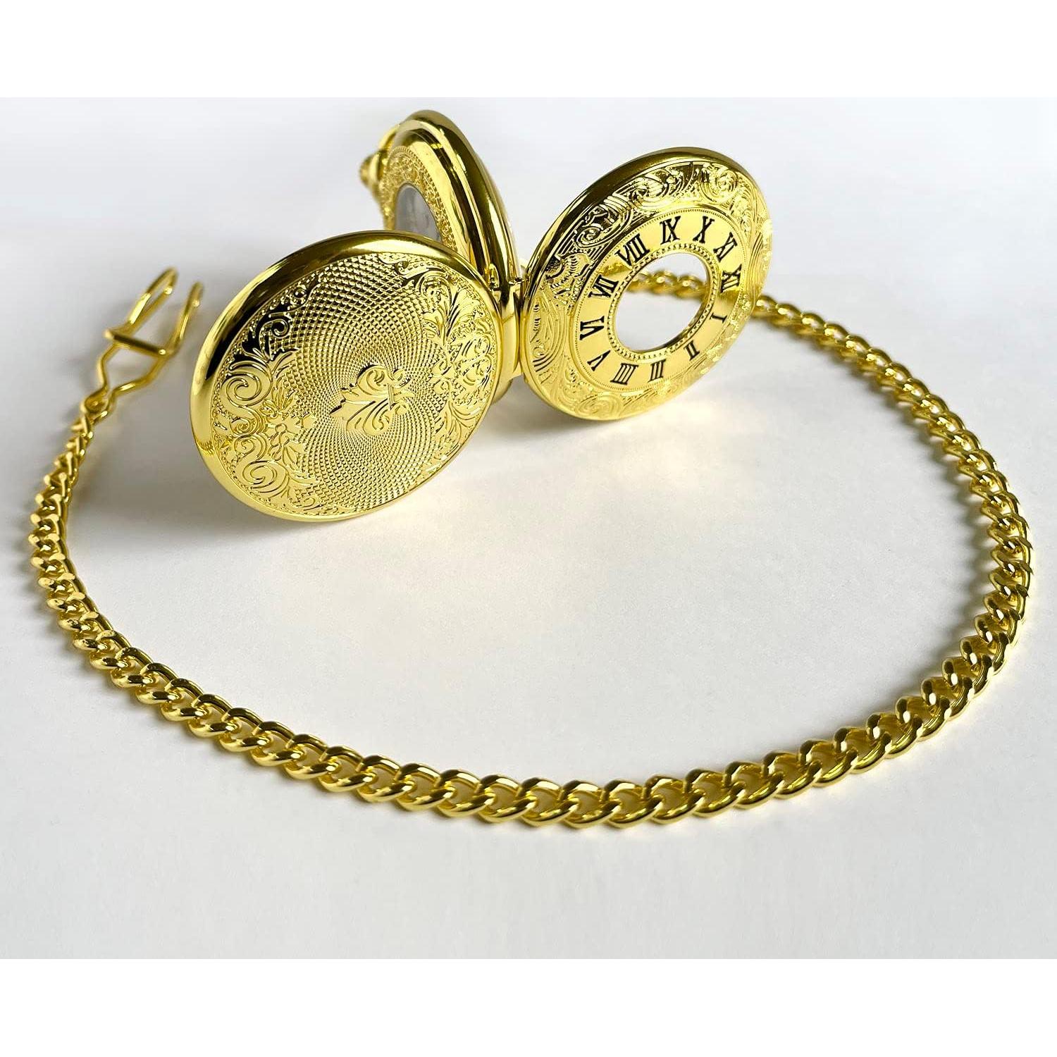 Reloj de bolsillo mecánico VIGOROSO dorado vintage con cadena