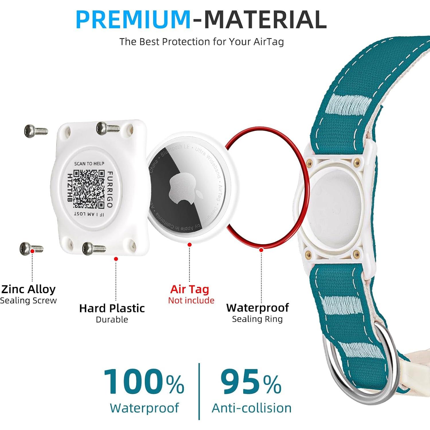 Collar para Perro Furrigo Airtag Impermeable Algodón S Aguamarina