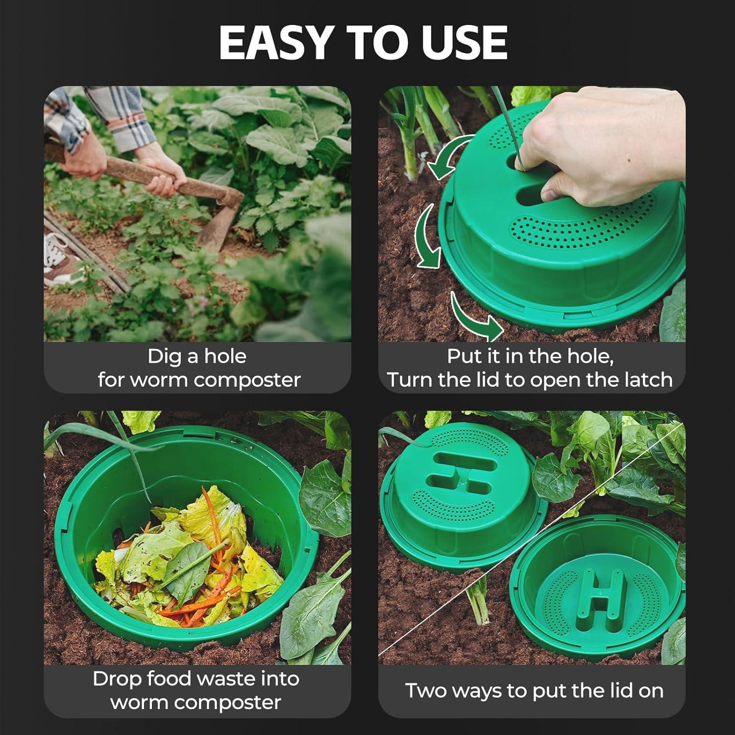 Compostador de Lombrices Enterrado TOP XIAN 8L Verde 4-Pack