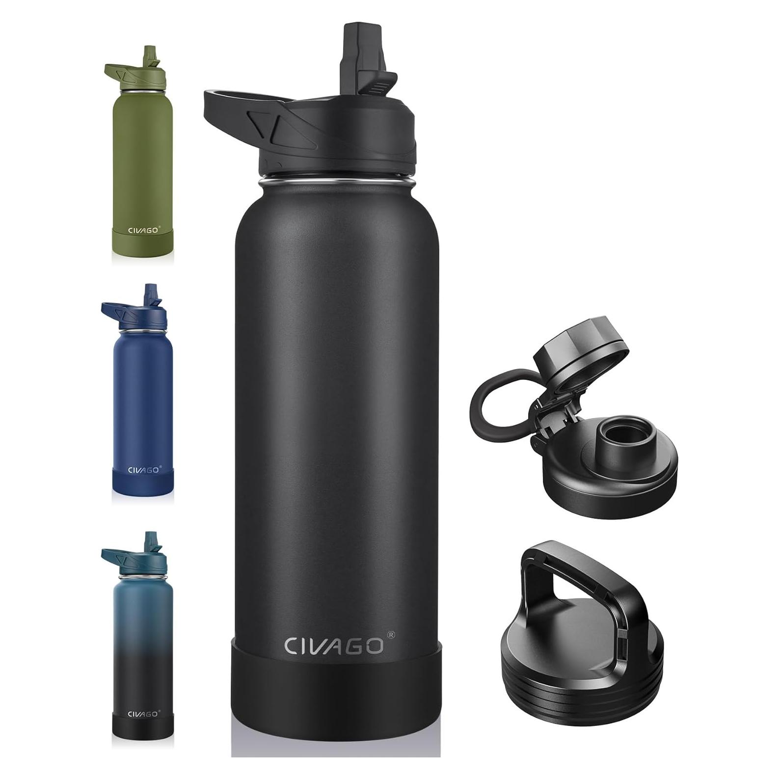 Botella de Agua Aislada CIVAGO 1.14L con Pajilla y Tapas