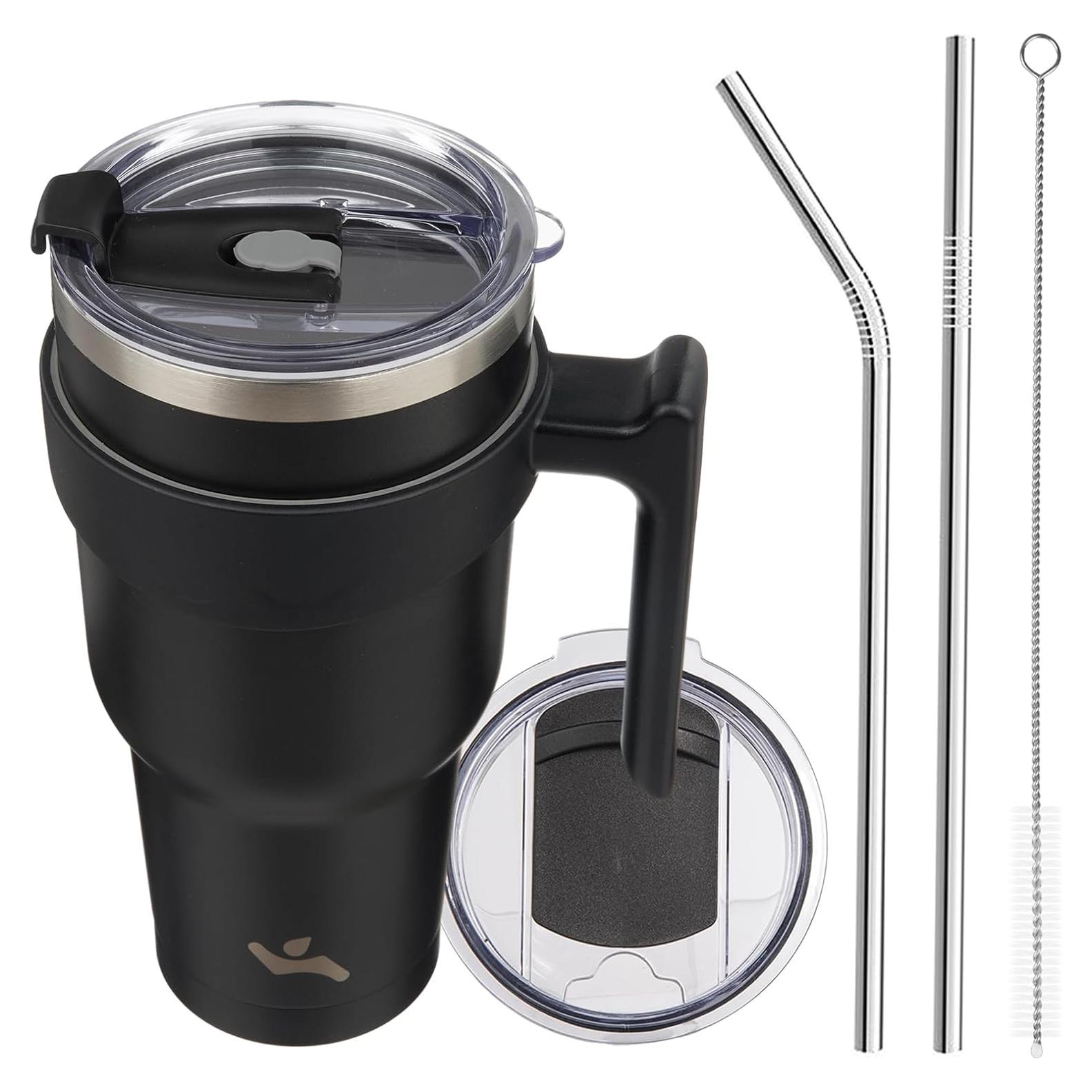 Taza Aislada Konokyo 1.19 kg 40 oz Negra con Asa y Popotes