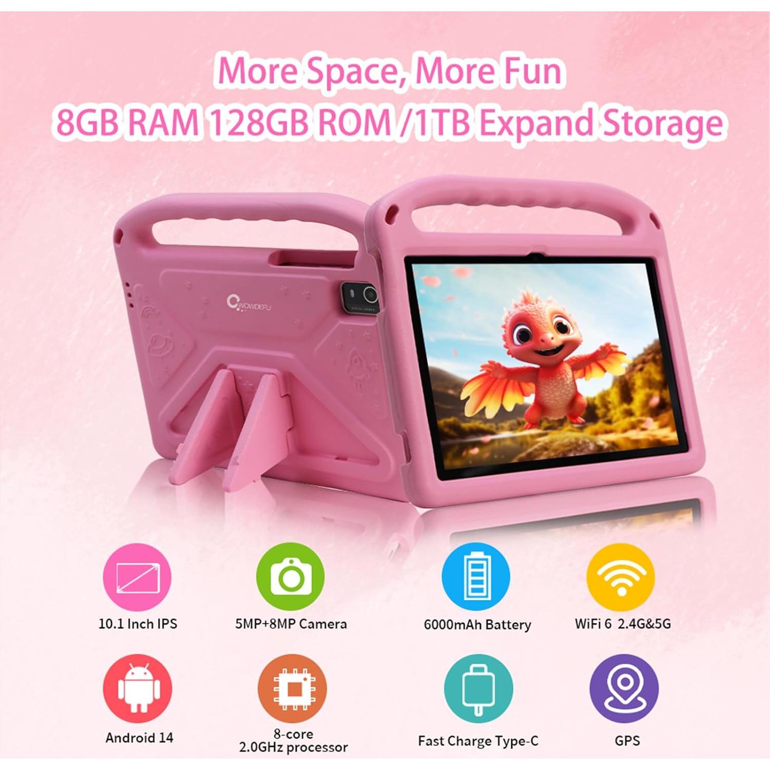 Tableta para Niños CWOWDEFU 10.1" Android 14 Rosa 8GB+128GB