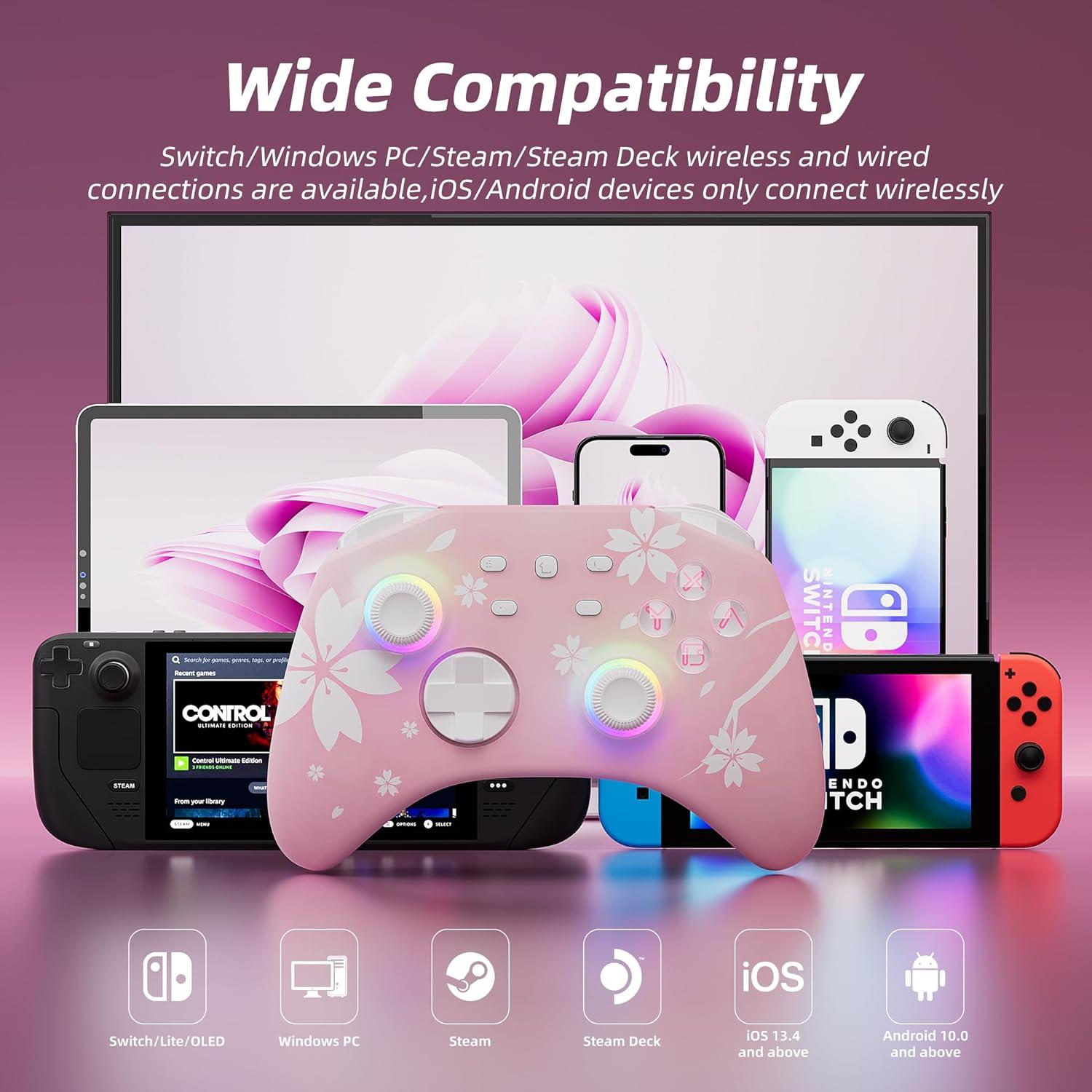 Controlador Pro Inalámbrico Mytrix Rosa para Switch y PC