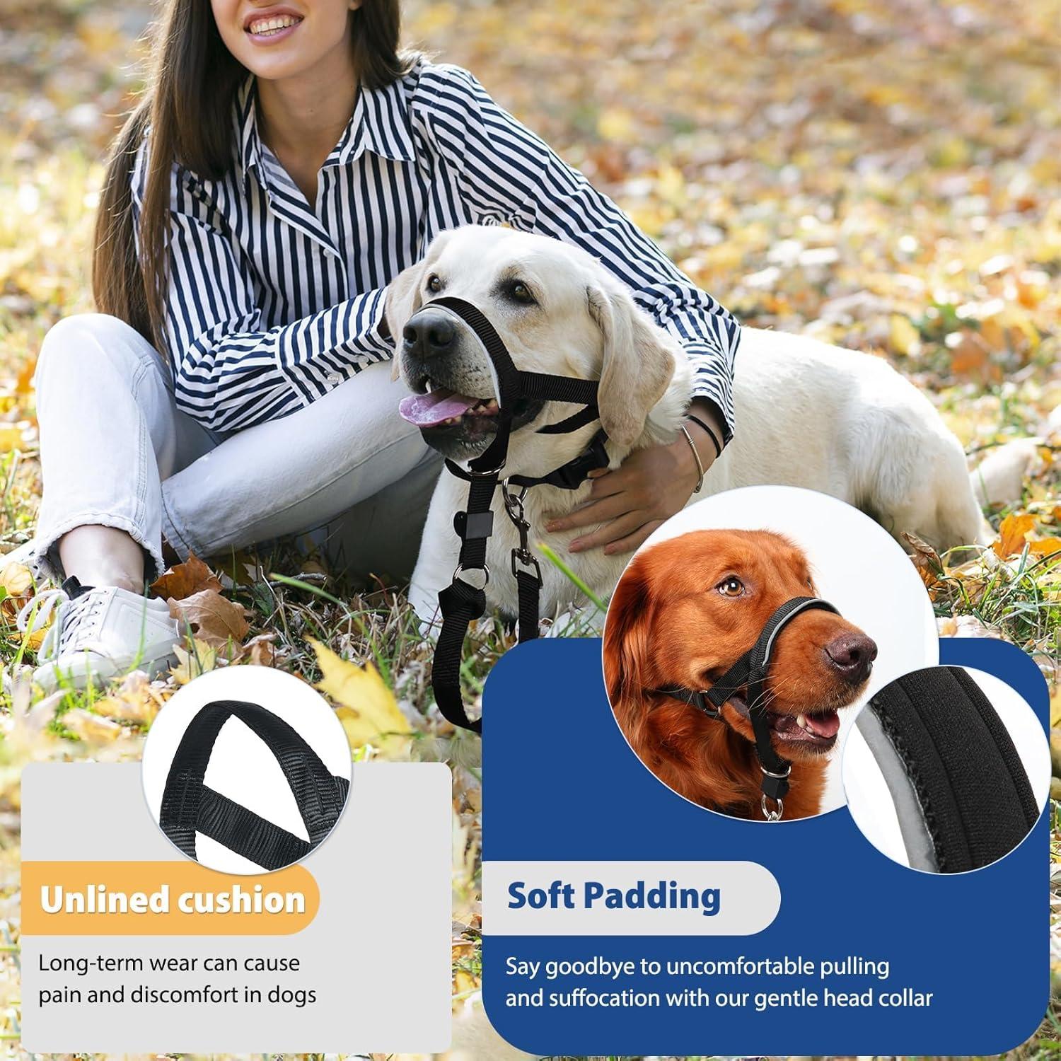 Collar de Cabeza BARKLESS M Negro para Perros Sin Tirones