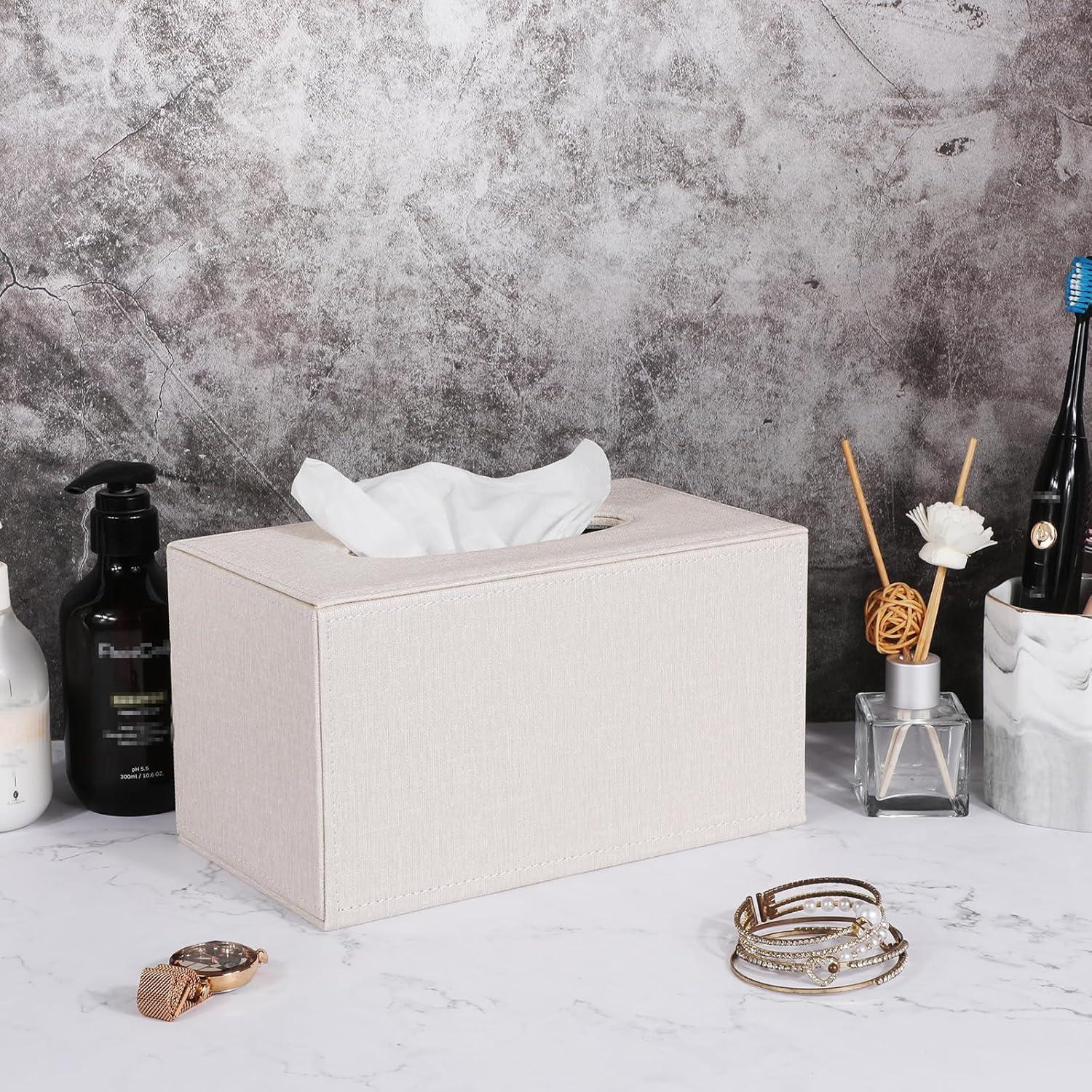 Cubierta de Caja de Tejidos Sumnacon Grande Beige Rectangular