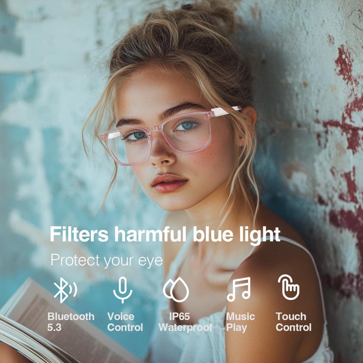 Gafas Bluetooth Enzemit Anti-Luz Azul Lentes Claras Rosa