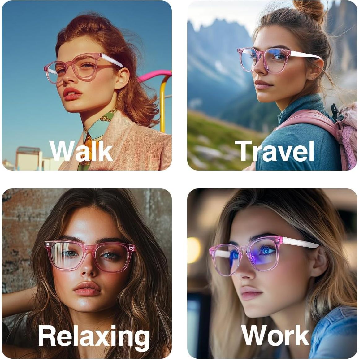 Gafas Bluetooth Enzemit Anti-Luz Azul Lentes Claras Rosa
