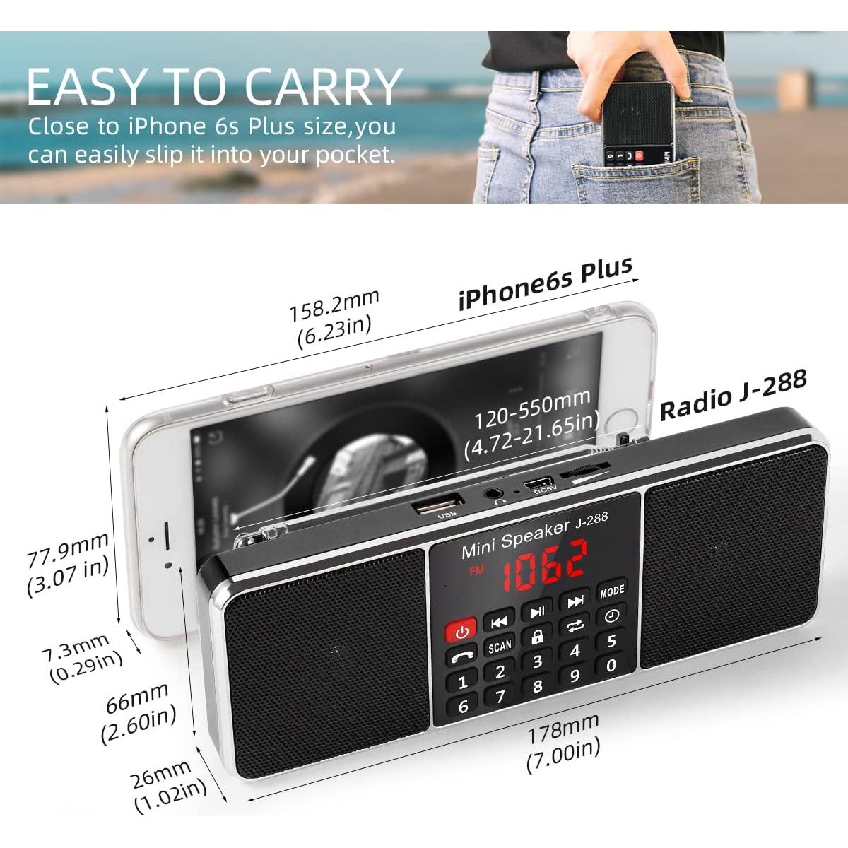 Radio portátil PRUNUS J-288 AM FM Bluetooth con altavoz