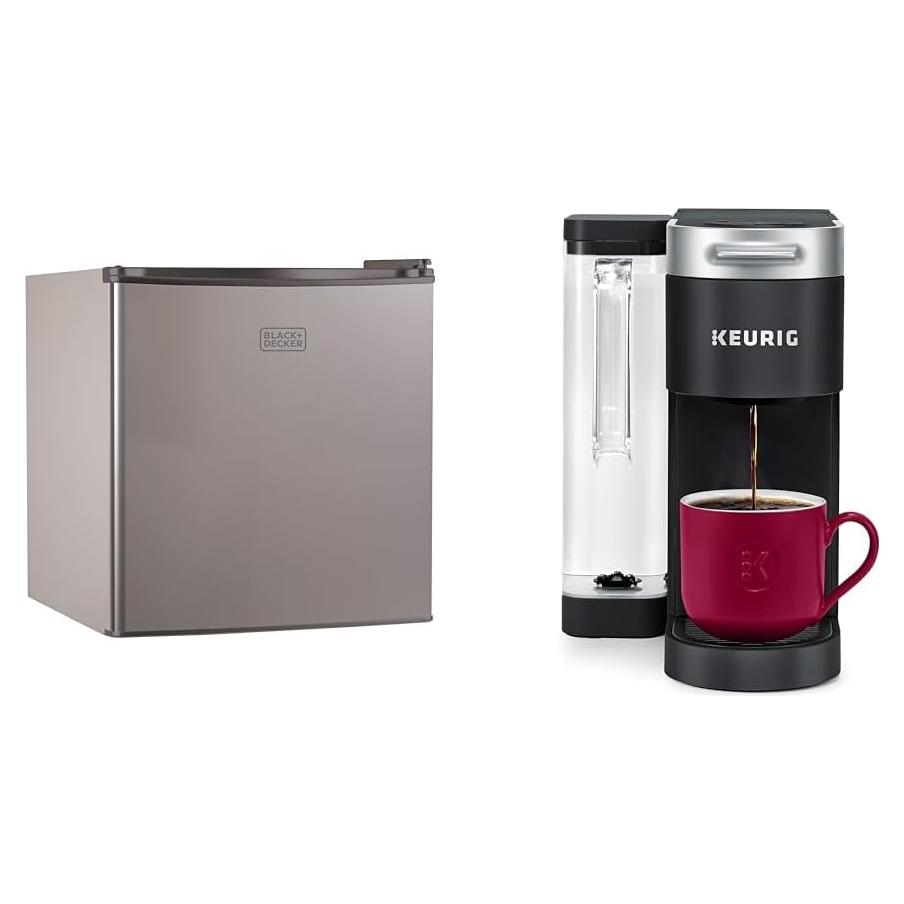 BLACK+DECKER BCRK17V Compact Refrigerator Energy Star Single Door Mini Fridge with Freezer & Keurig® K-Supreme Single Serve K-Cup Pod Coffee Maker, MultiStream Technology, Black