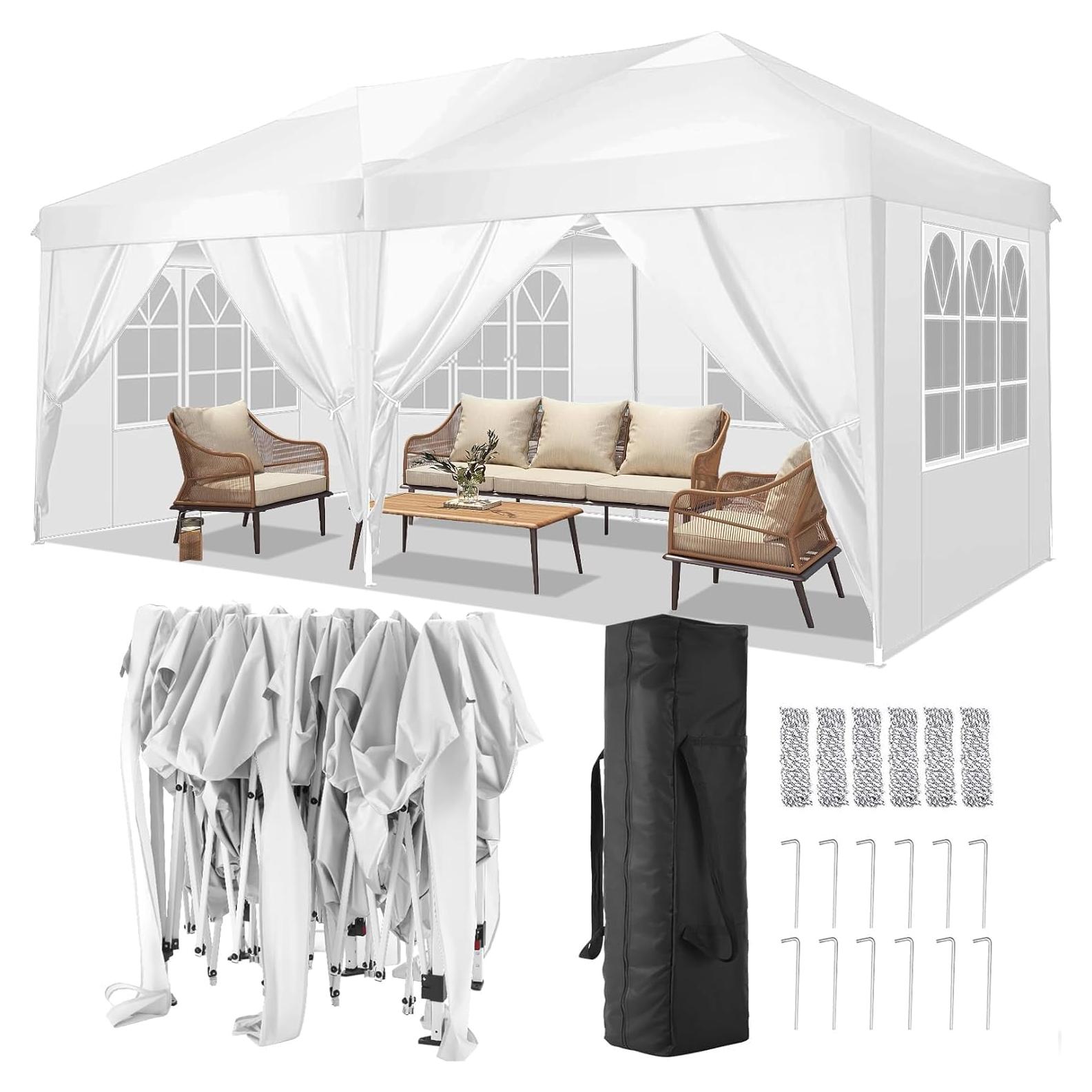 COBIZI Canopy 10x20 Pop Up Canopy Tent with 6 Sidewalls Party Tents for Parties Weddings Backyard Waterproof Canopy Outdoor Commercial Canopy Event Tent with Stakes, Ropes, White