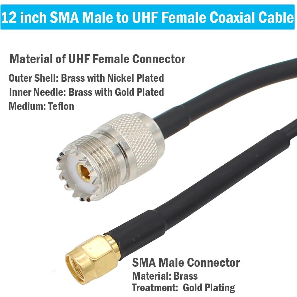 Cable Coaxial RG58 30.48 cm 2-Pack SMA a UHF y PL259