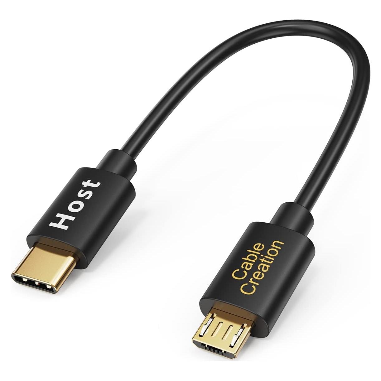 CableCreation Short Micro USB to USB C Cable 0.65 FT, 2-Pack OTG 480Mbps Type C to MicroUSB Cord Compatible with MacBook Pro Air Galaxy S22 Pixel 5 & More, 0.2M Black