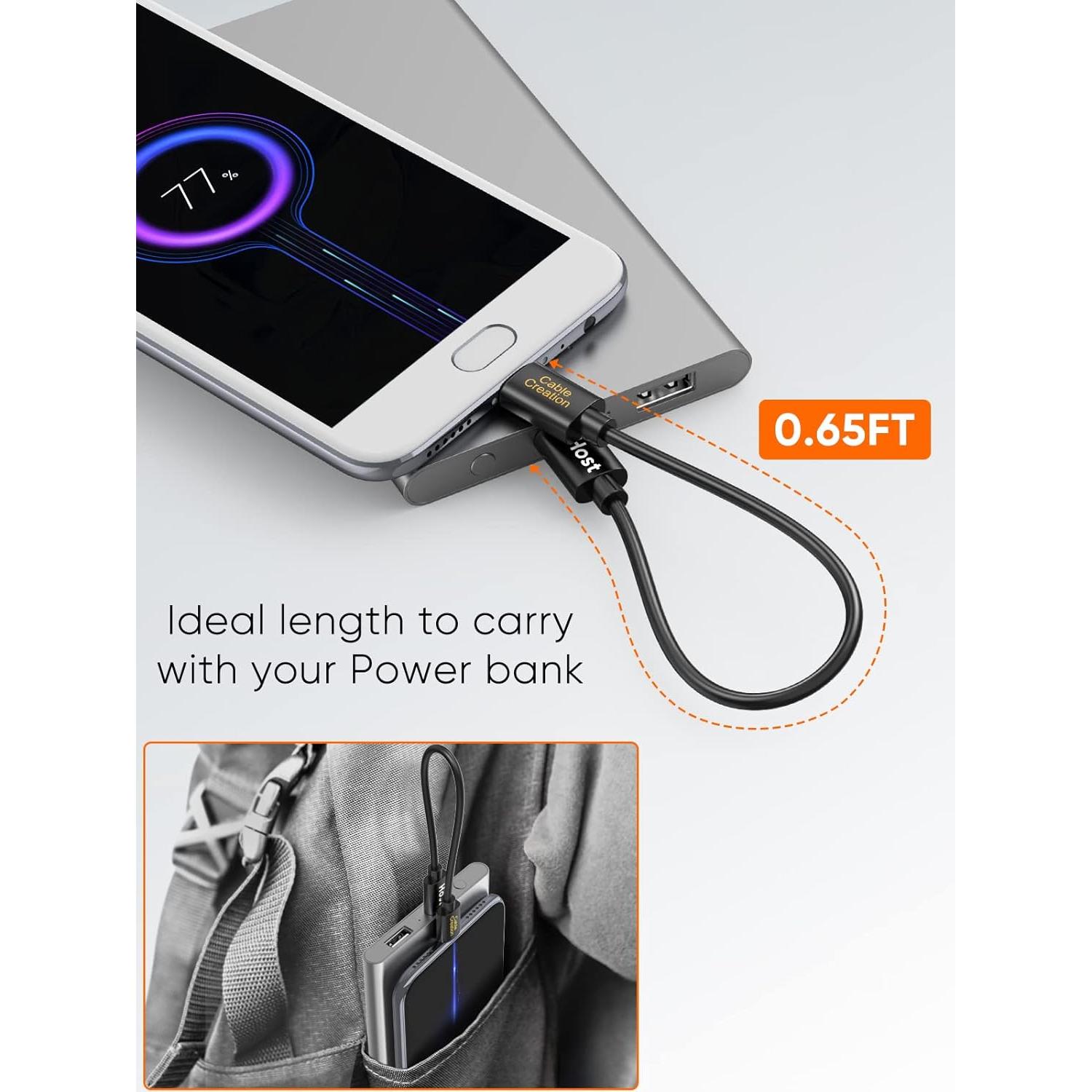 CableCreation Short Micro USB to USB C Cable 0.65 FT, 2-Pack OTG 480Mbps Type C to MicroUSB Cord Compatible with MacBook Pro Air Galaxy S22 Pixel 5 & More, 0.2M Black