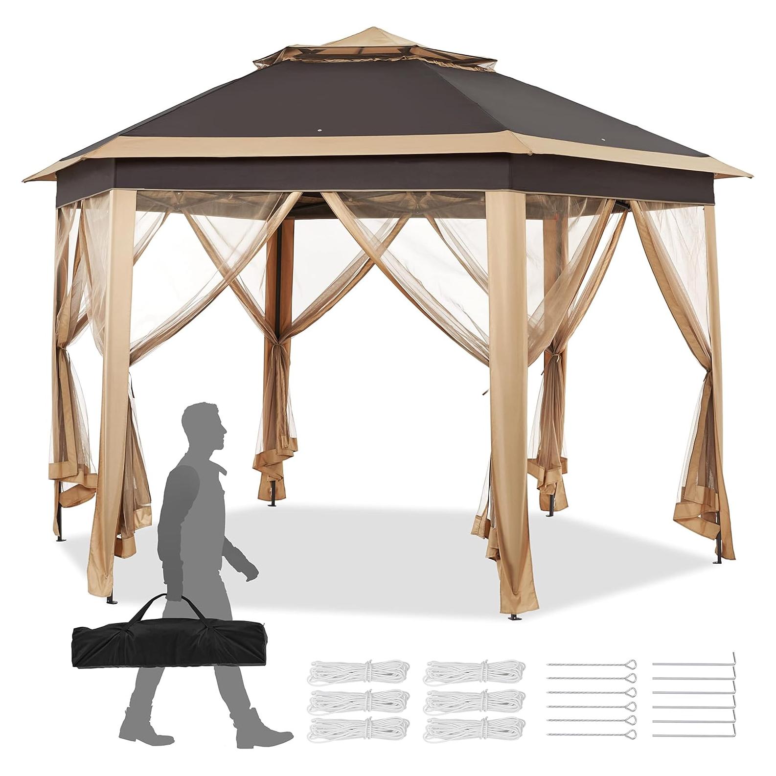 Gazebo Plegable Hexagonal Topeakmart 3.96x3.35m con Mosquitera