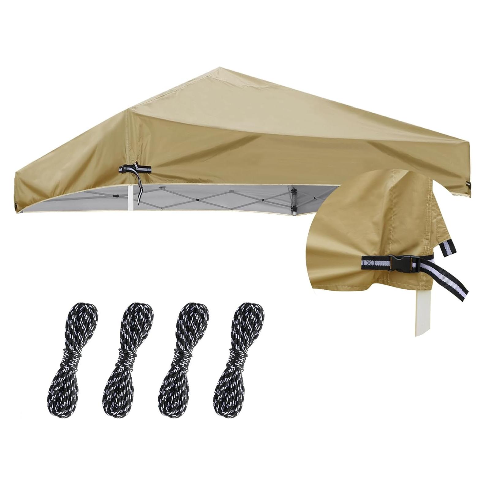 10x10 Adjustable Pop Up Canopy Replacement Top - Fits Most Straight Leg Frames Without Center Pole, NOT for Slant Leg, for Outdoor Garden Picnic Camping Sun Protective Shade, Khaki (Top Only)