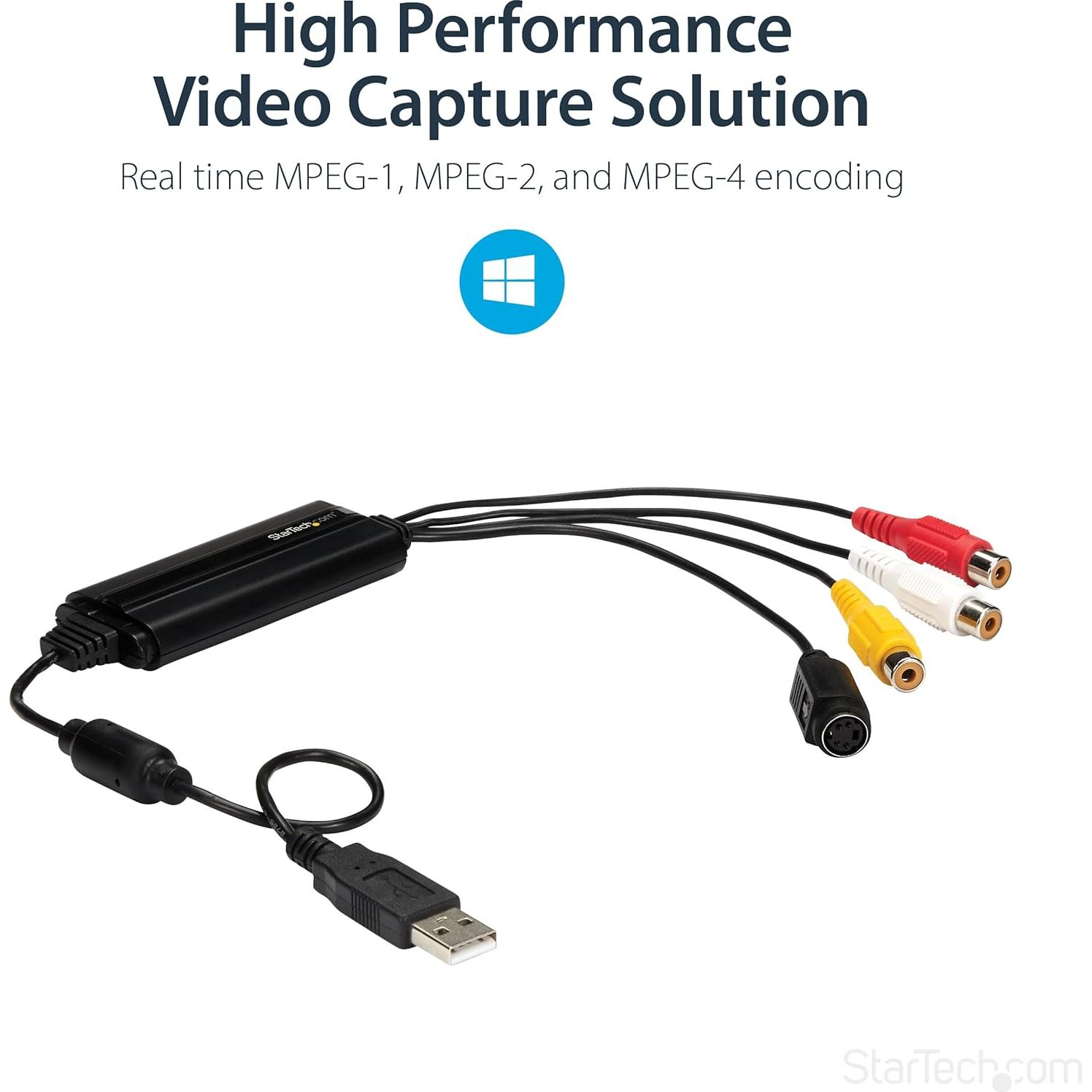 StarTech.com USB Video Capture Adapter Cable - S-Video/Composite to USB 2.0 SD Video Capture Device Cable - Twain Support - Analog to Digital Converter for Media Storage - Windows Only (SVID2USB232)