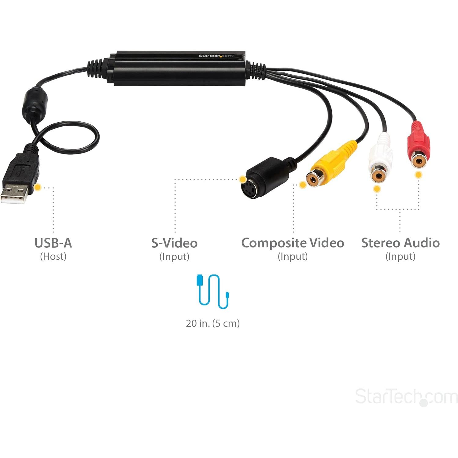 StarTech.com USB Video Capture Adapter Cable - S-Video/Composite to USB 2.0 SD Video Capture Device Cable - Twain Support - Analog to Digital Converter for Media Storage - Windows Only (SVID2USB232)