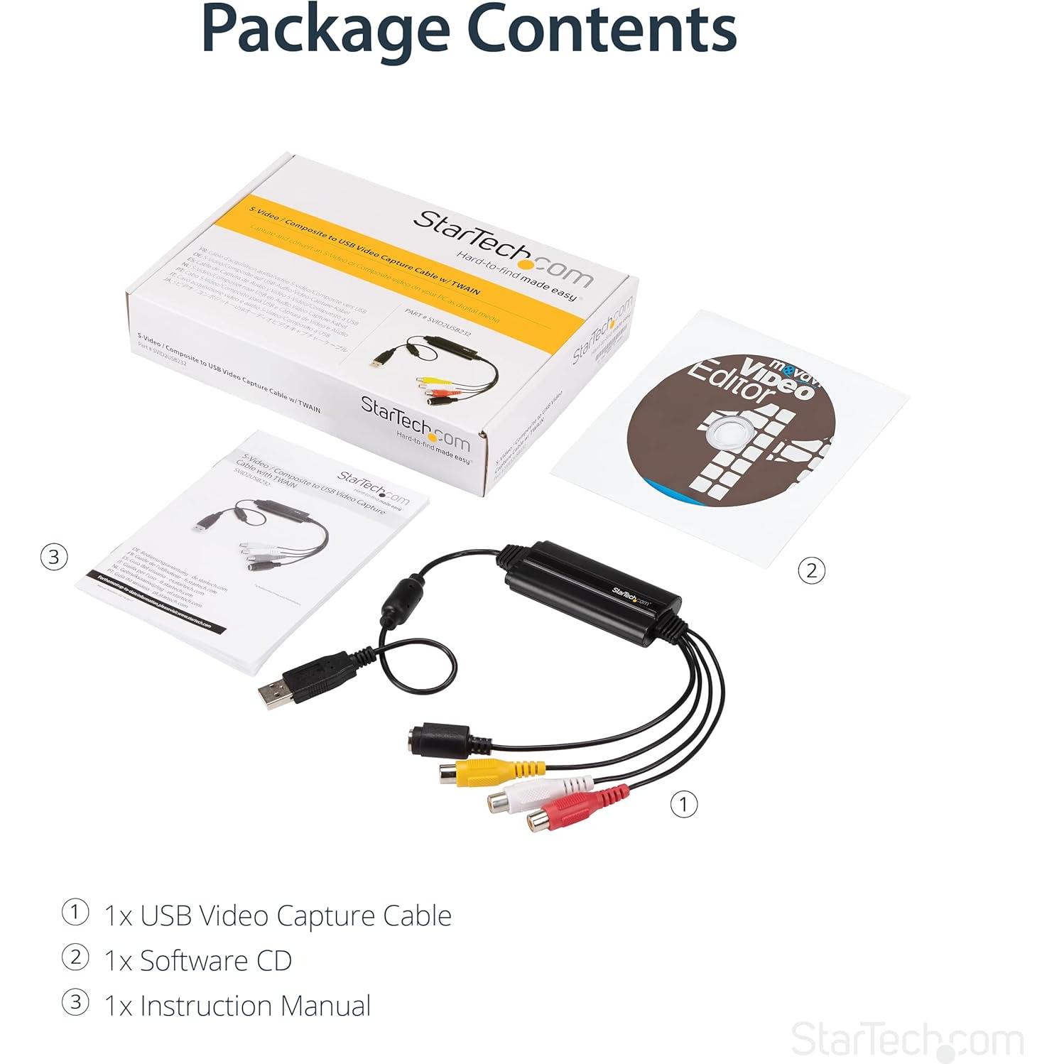 StarTech.com USB Video Capture Adapter Cable - S-Video/Composite to USB 2.0 SD Video Capture Device Cable - Twain Support - Analog to Digital Converter for Media Storage - Windows Only (SVID2USB232)