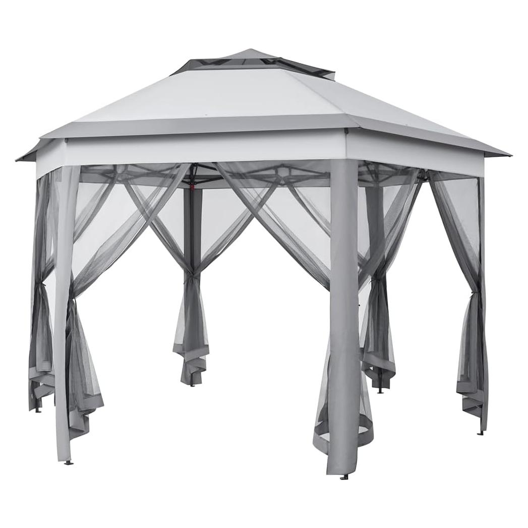 Gazebo Plegable Yaheetech 3x3m Hexagonal con Malla y Techo Doble