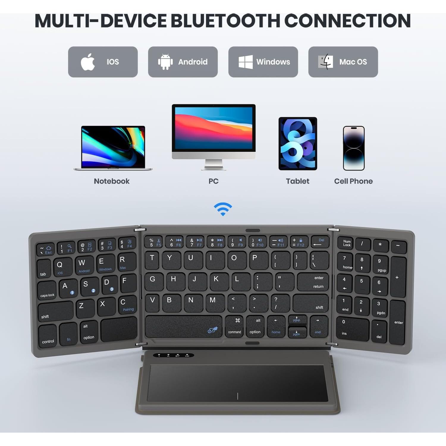 Teclado Bluetooth Plegable GEODMAER con Panel Táctil Gris