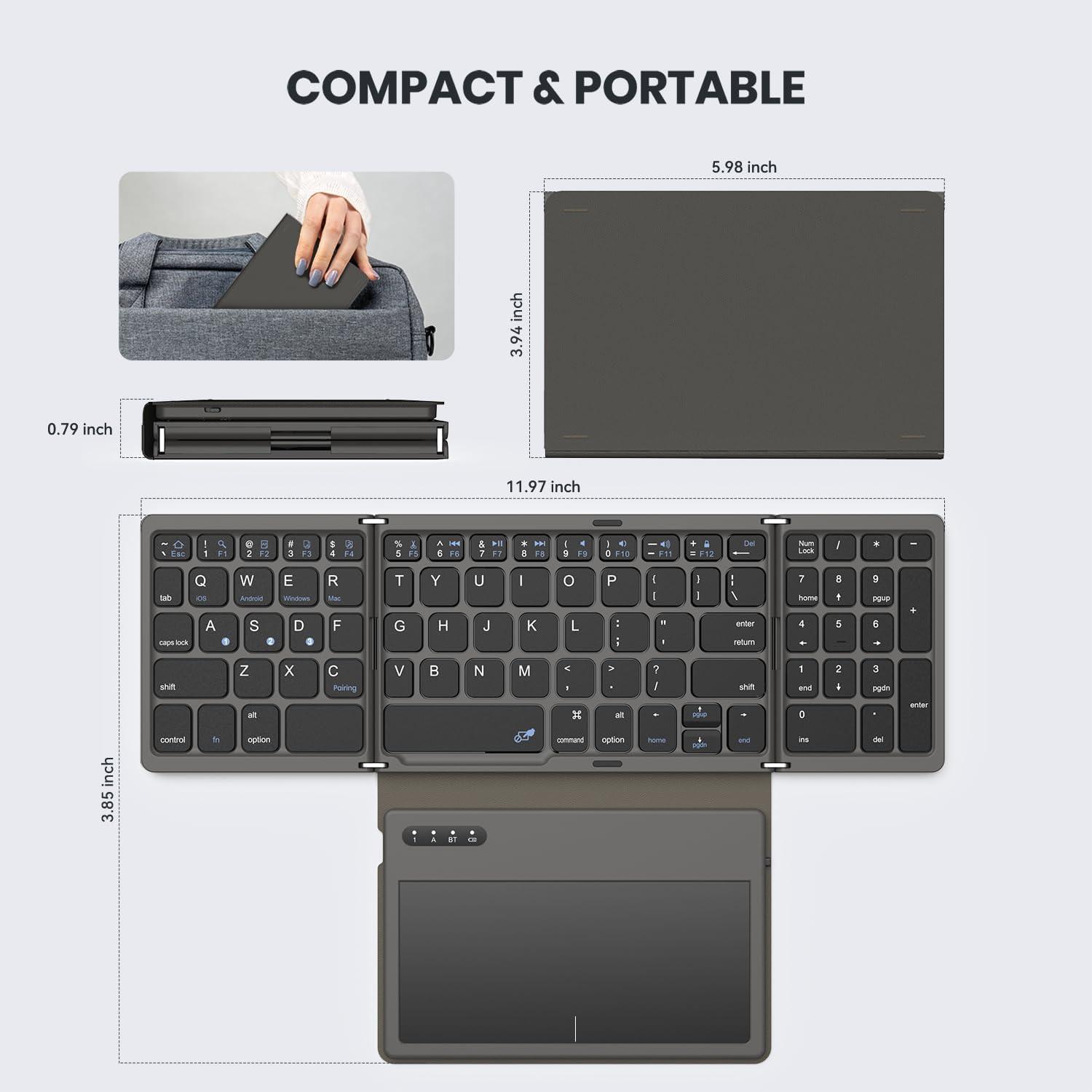 Teclado Bluetooth Plegable GEODMAER con Panel Táctil Gris