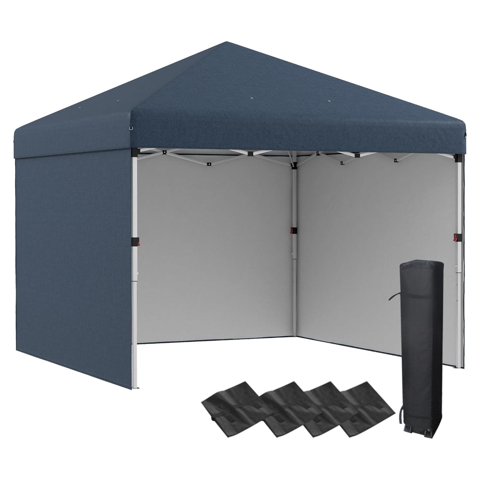 10' x 10' Pop Up Canopy Tent with 3 Sidewalls, Leg Weight Bags and Carry Bag, Height Adjustable, Instant Party Tent Event Shelter Gazebo for Garden, Patio, Blue