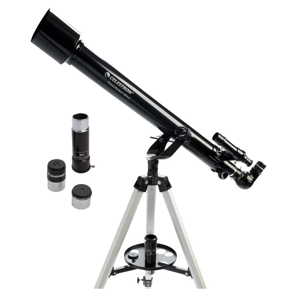 Celestron - PowerSeeker 60AZ Telescope - Manual Alt-Azimuth Telescope for Beginners - Compact and Portable - Bonus Astronomy Software Package - 60mm Aperture