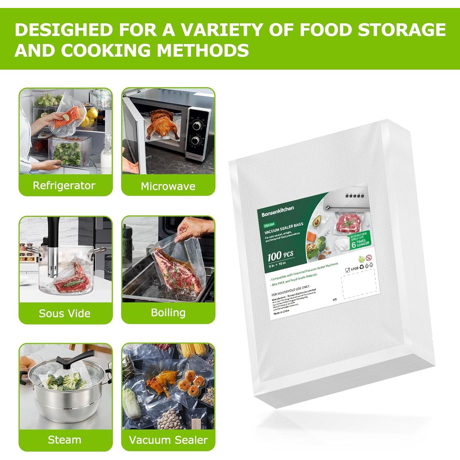 Bolsas de Sellado al Vacío Bonsenkitchen 100 Unidades 15x25 cm