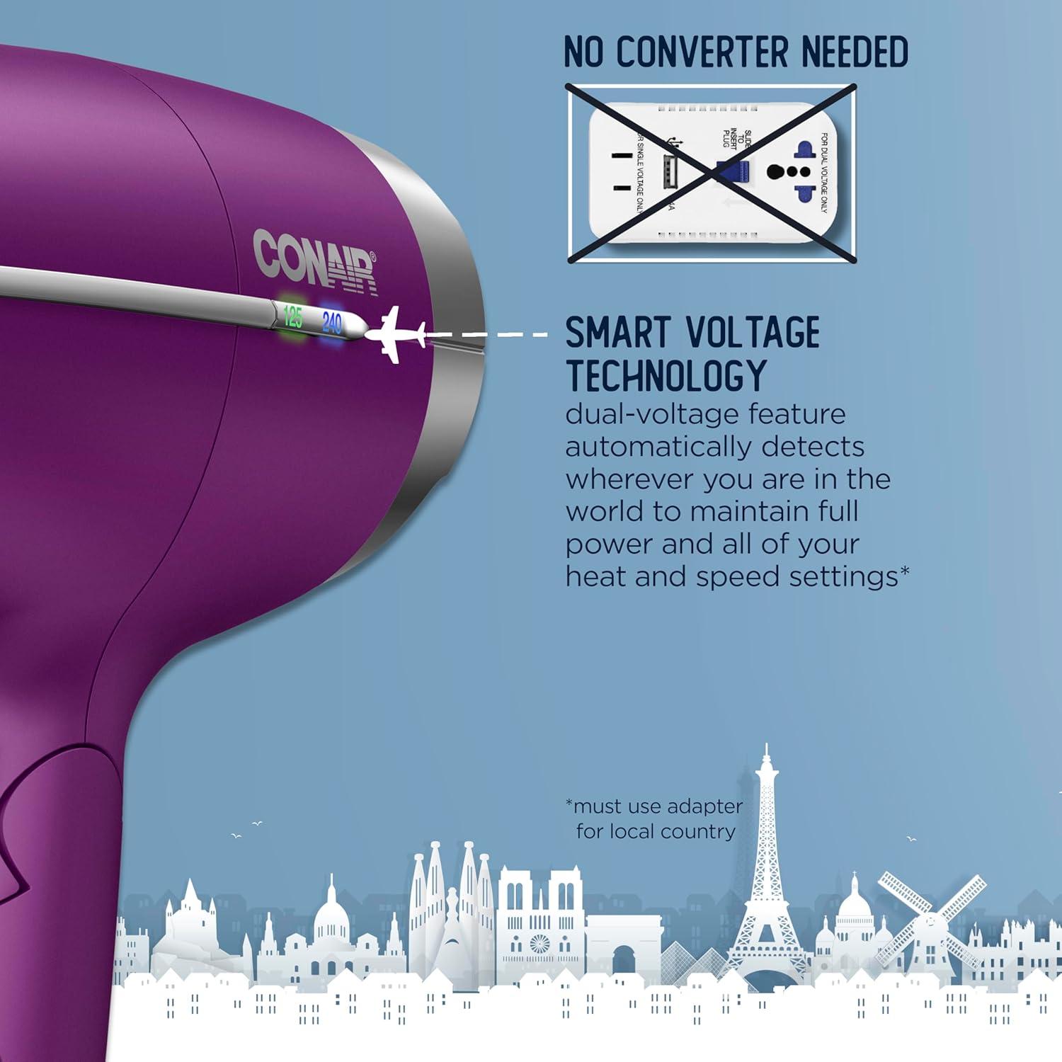 Secador de Pelo Plegable Conair 420UX, Viaje Mundial, 0.45kg