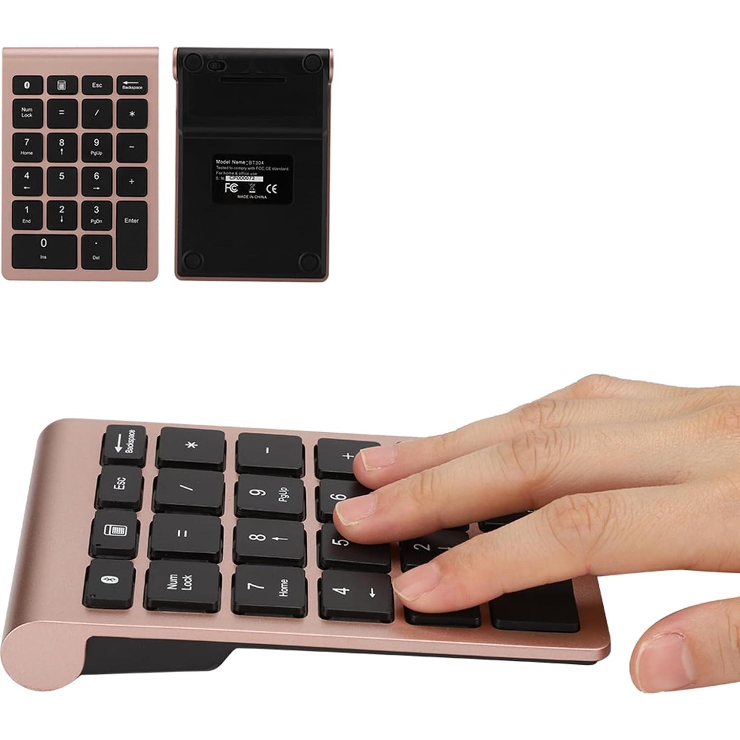 POCREATION Numeric Keypad, Bt304 22 Keys Mini Keyboard, Numeric Keypad Mini Keyboard, Keyboards Accessories Compatible, with Bluetooth 5.0 (Rose Gold)