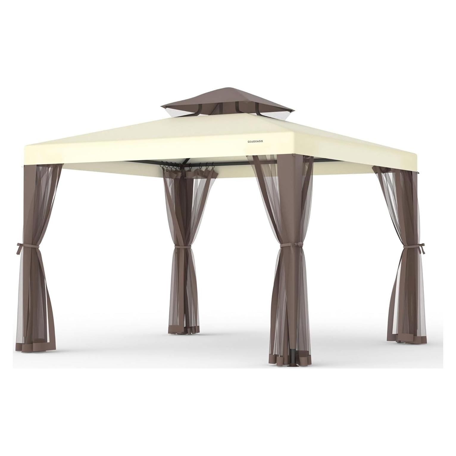 Gazebo de Patio GOJOOASIS 10x10 con Red Antimosquitos