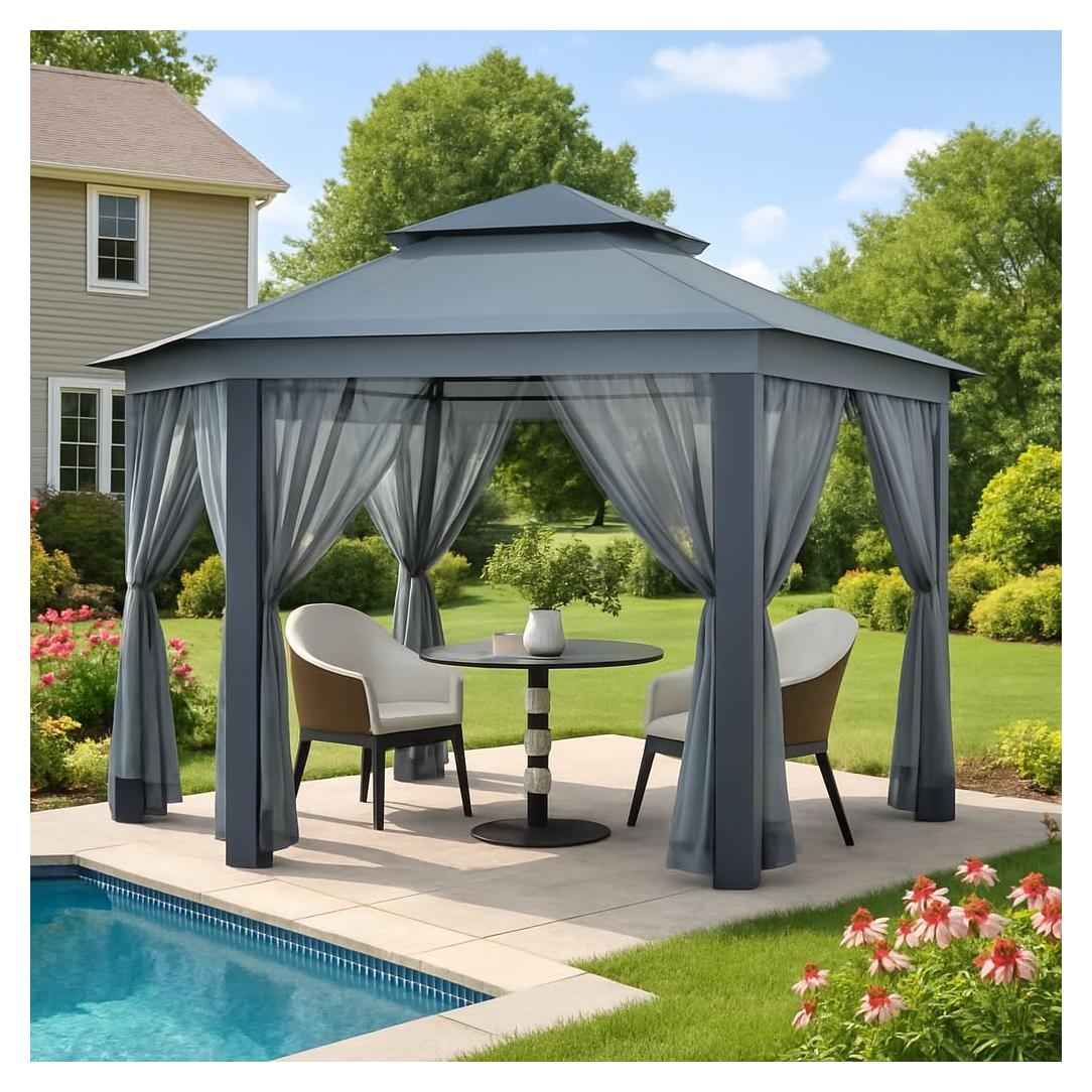 Gazebo Hexagonal Plegable TrendyTrove 13x13 Pies con Ventanas