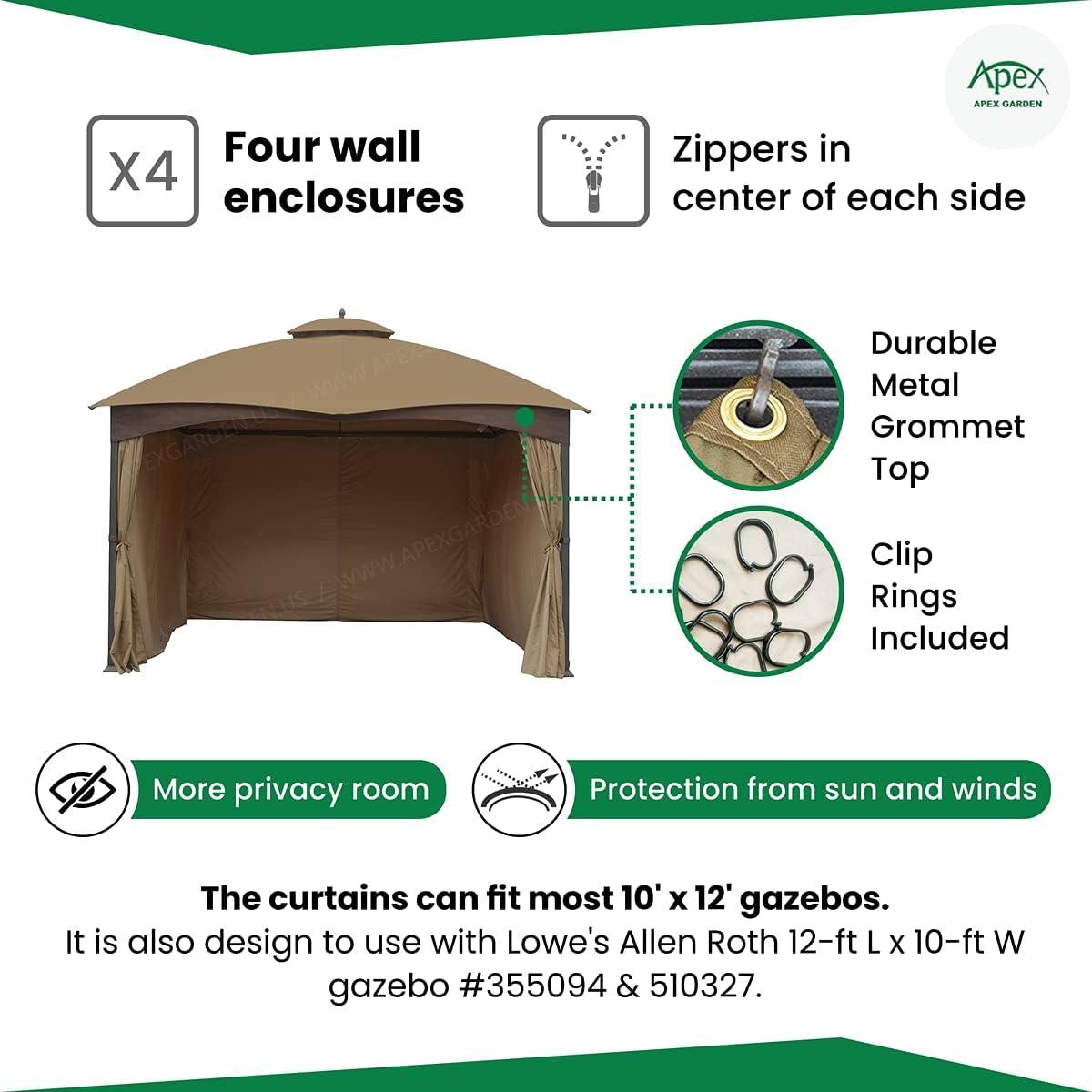 Cortinas de Privacidad APEX GARDEN para Gazebo 3.66x3.05m Beige