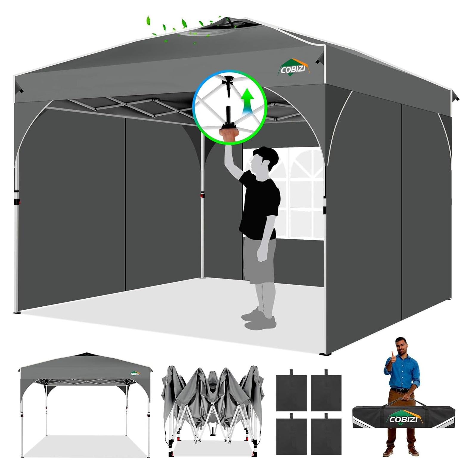COBIZI 10x20 Pop Up Canopy: Canopy Tent with Patented Center-Lock Tech | Quick-Setup,UV-Reflective & Detachable Walls | 210D Waterproof | 3 Height Adjustments for Parties,Weddings,Outdoor Events(Gray)