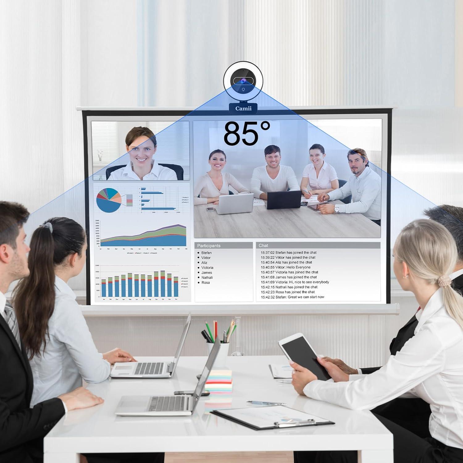 Cámara web 4K Camii con luz y micrófono, control remoto