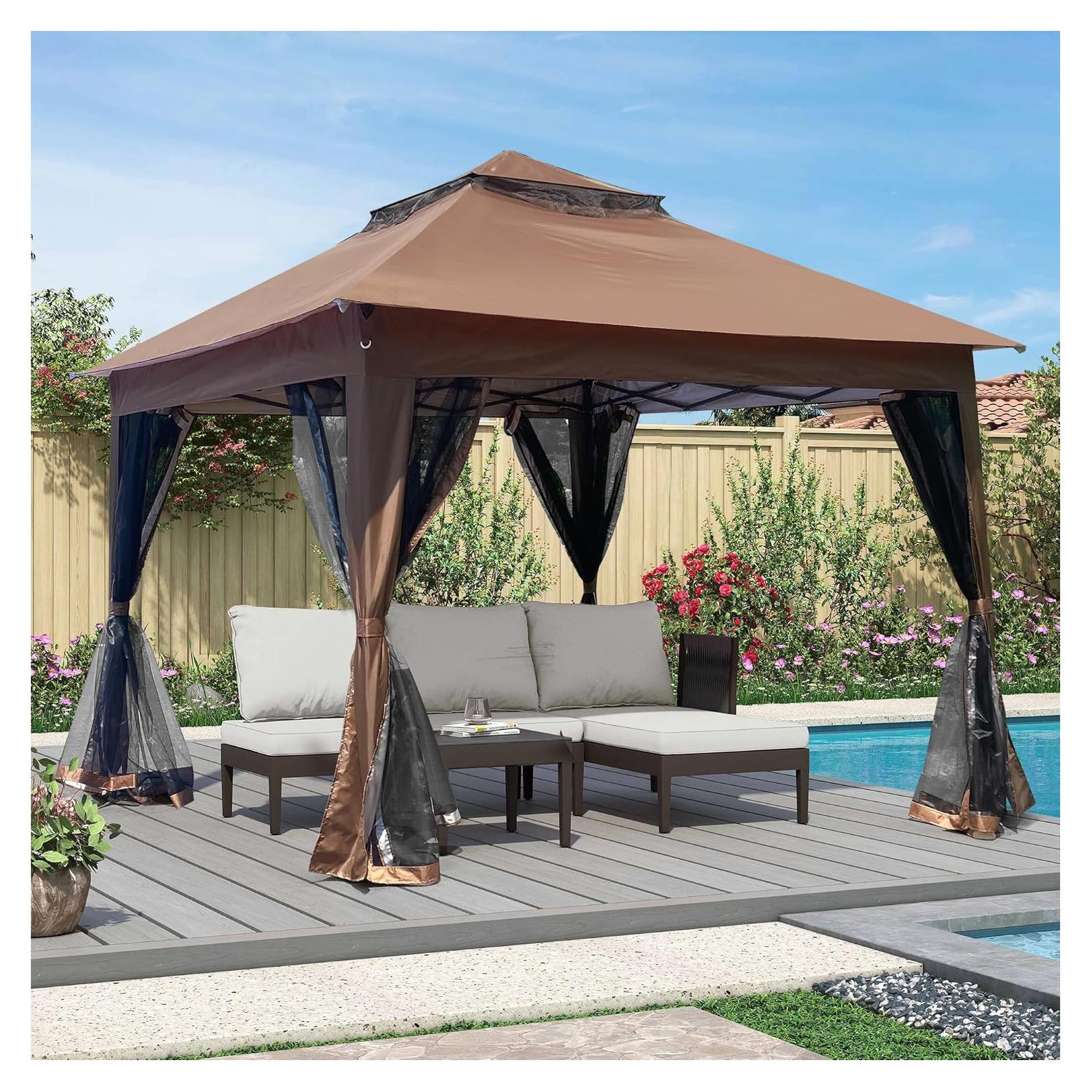 Gazebo Plegable AnhuaUSA 3.35x3.35m con Mosquitera y Techo Doble