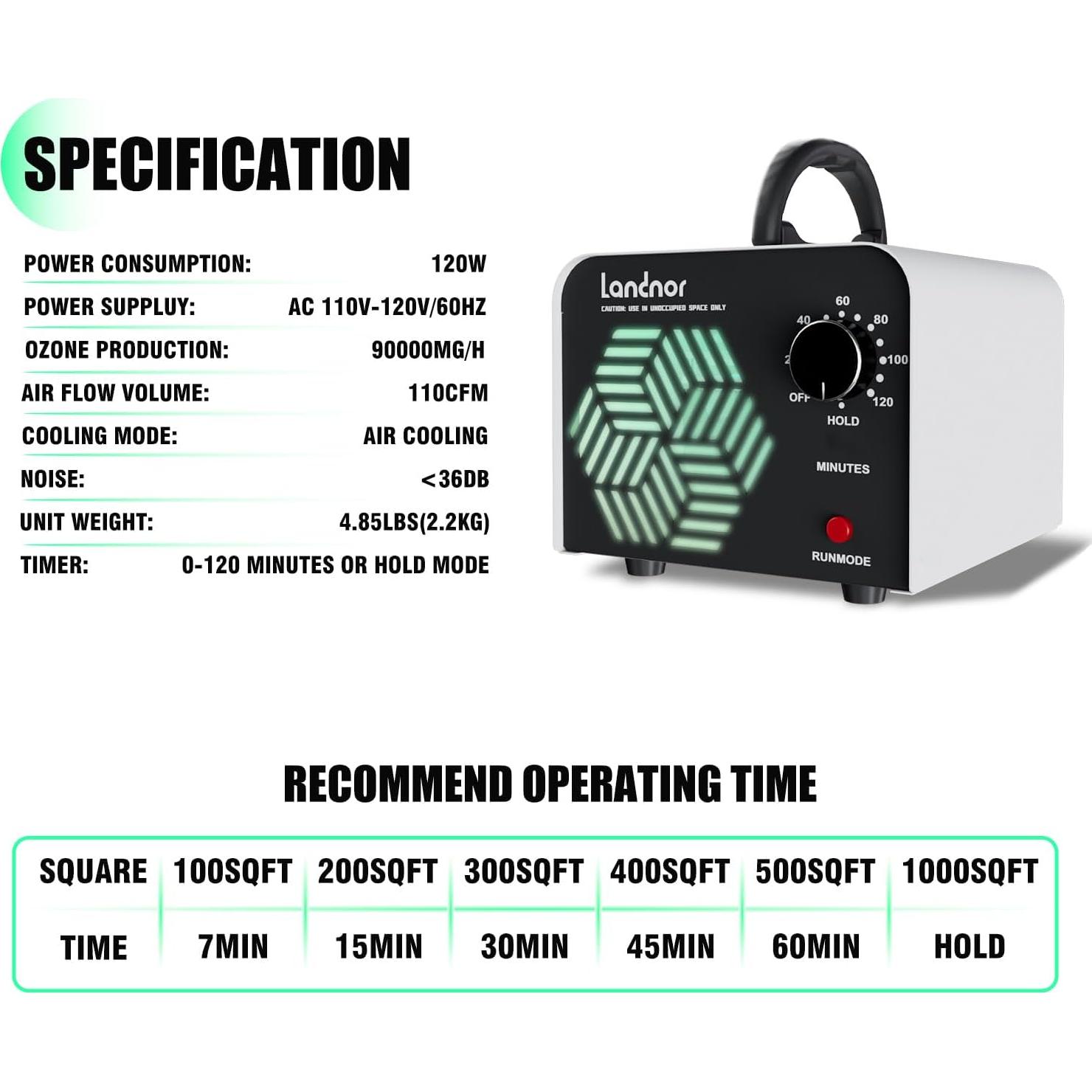 Generador de Ozono LANDNOR AIR-002 90,000mg/h para 557m²