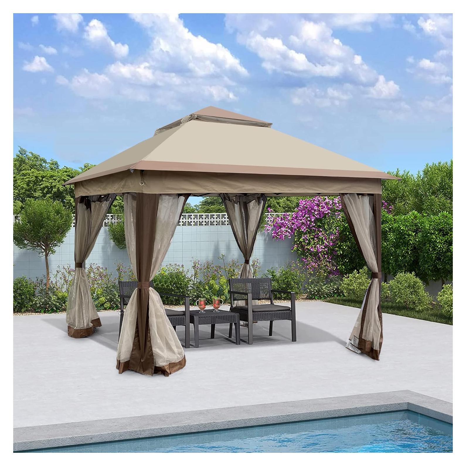 Gazebo Plegable CNchef 3.35x3.35m con Malla Desmontable
