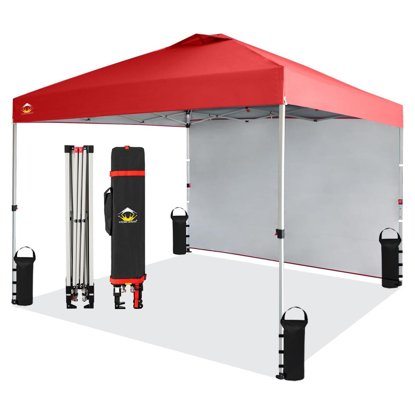 Carpa Plegable CROWN SHADES 3x3m con 1 Pared Lateral - Rojo