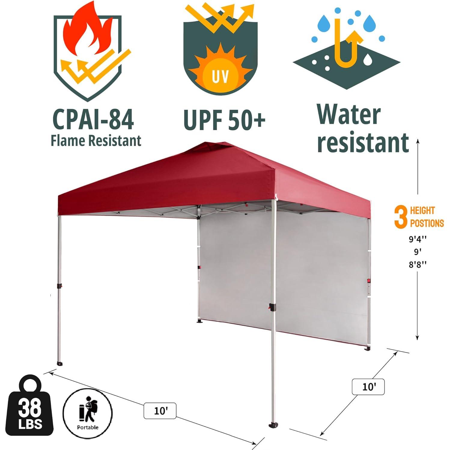 Carpa Plegable CROWN SHADES 3x3m con 1 Pared Lateral - Rojo