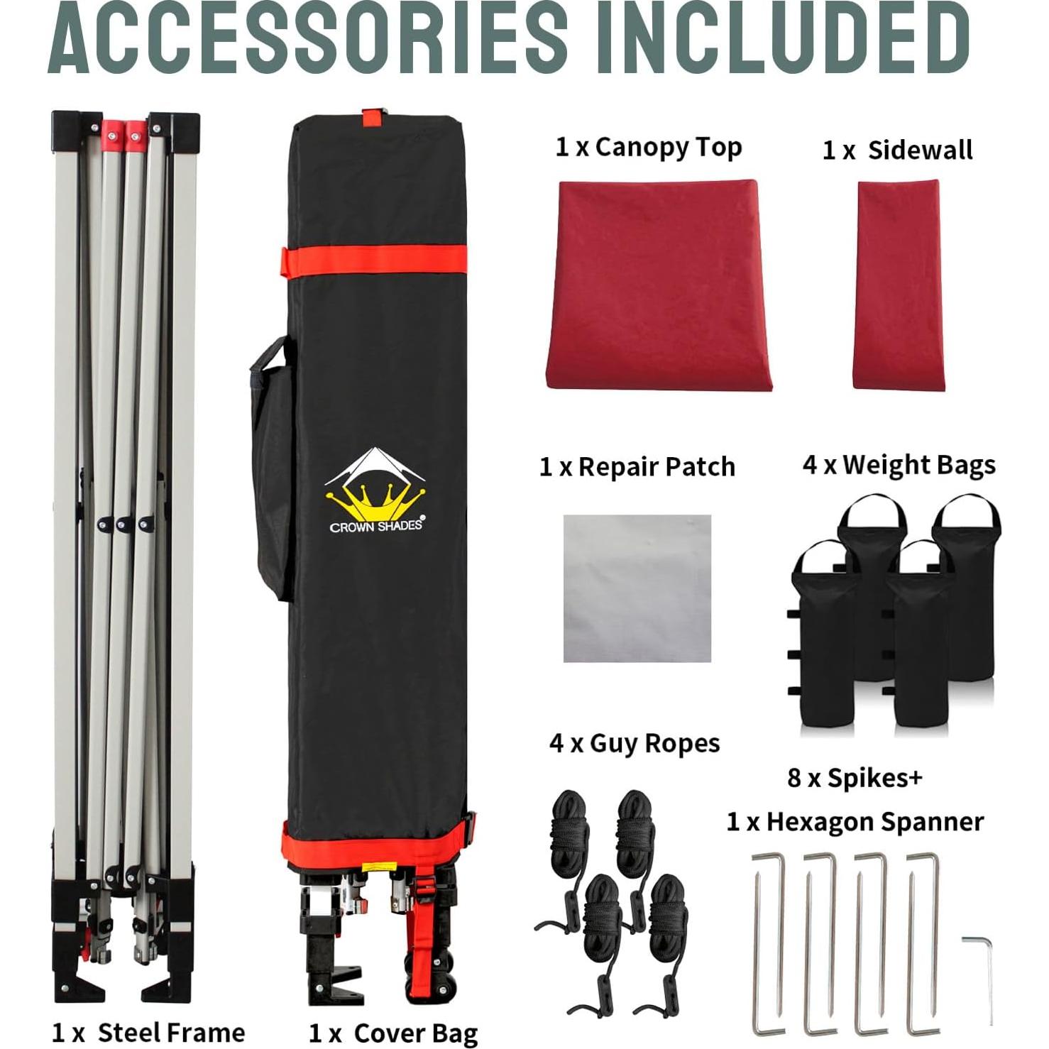 Carpa Plegable CROWN SHADES 3x3m con 1 Pared Lateral - Rojo