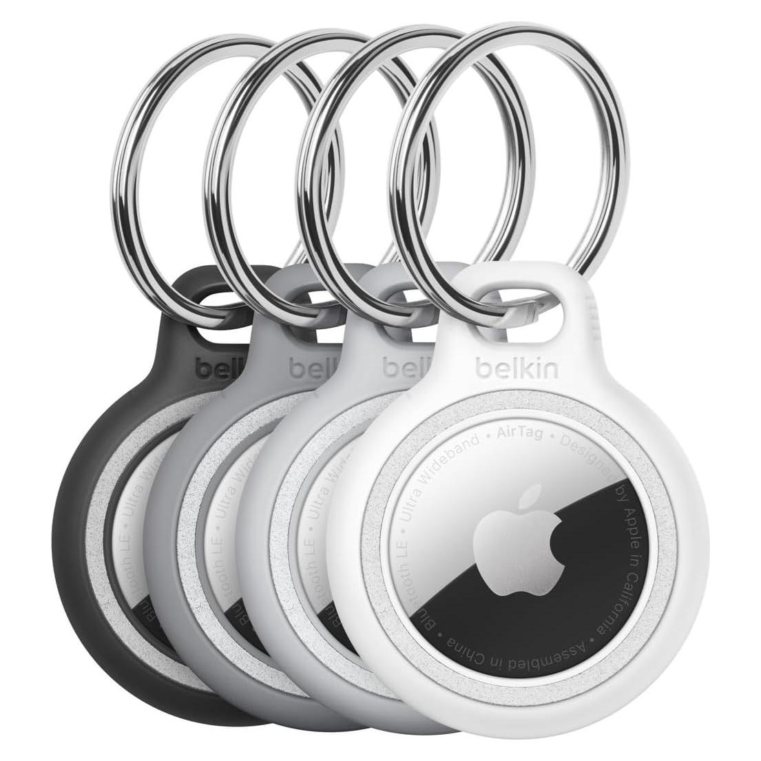 Funda para AirTag Belkin Gris con Llavero y Reflector - Paquete de 4