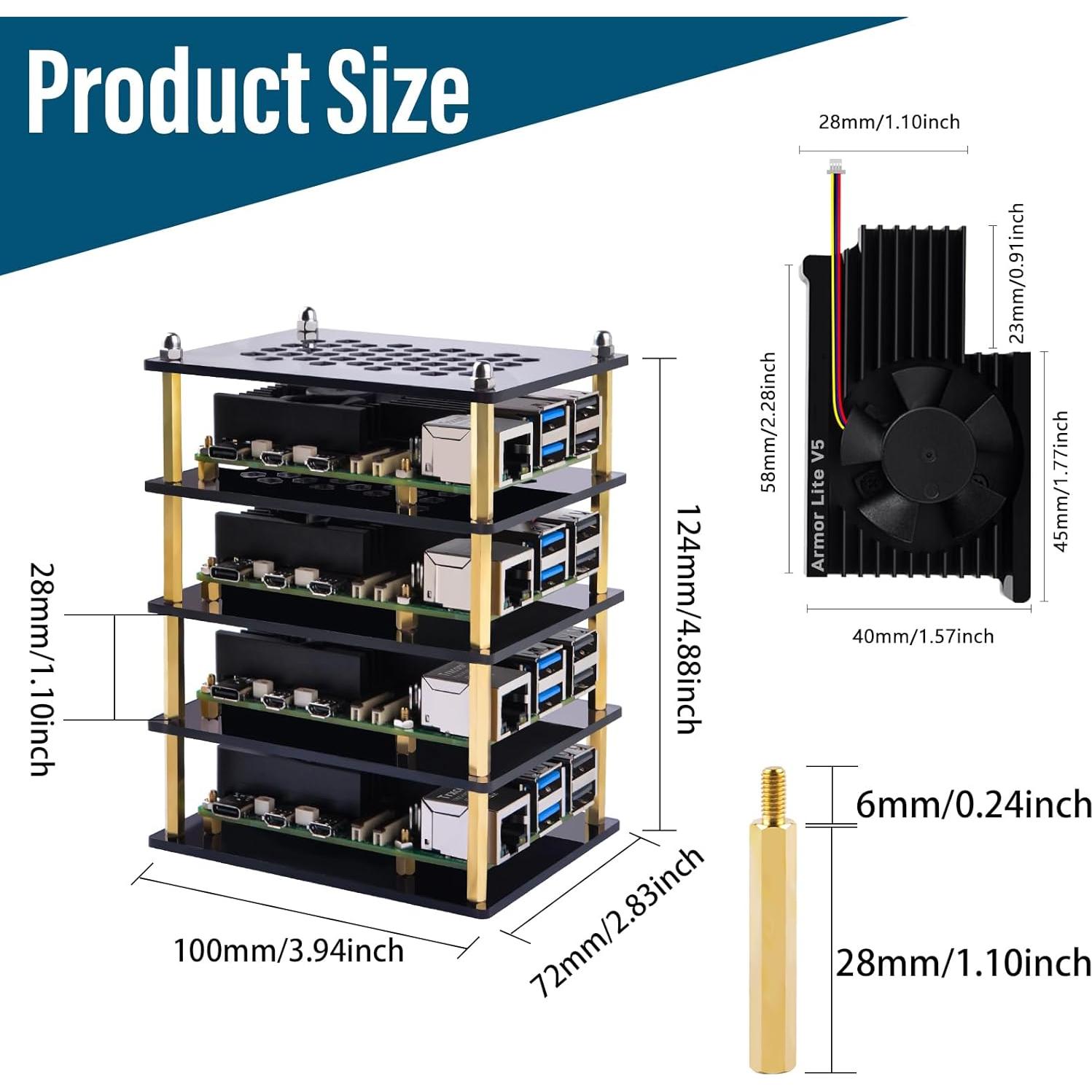 Caja Clúster 4 Capas GeeekPi para Raspberry Pi 5 con Enfriadores