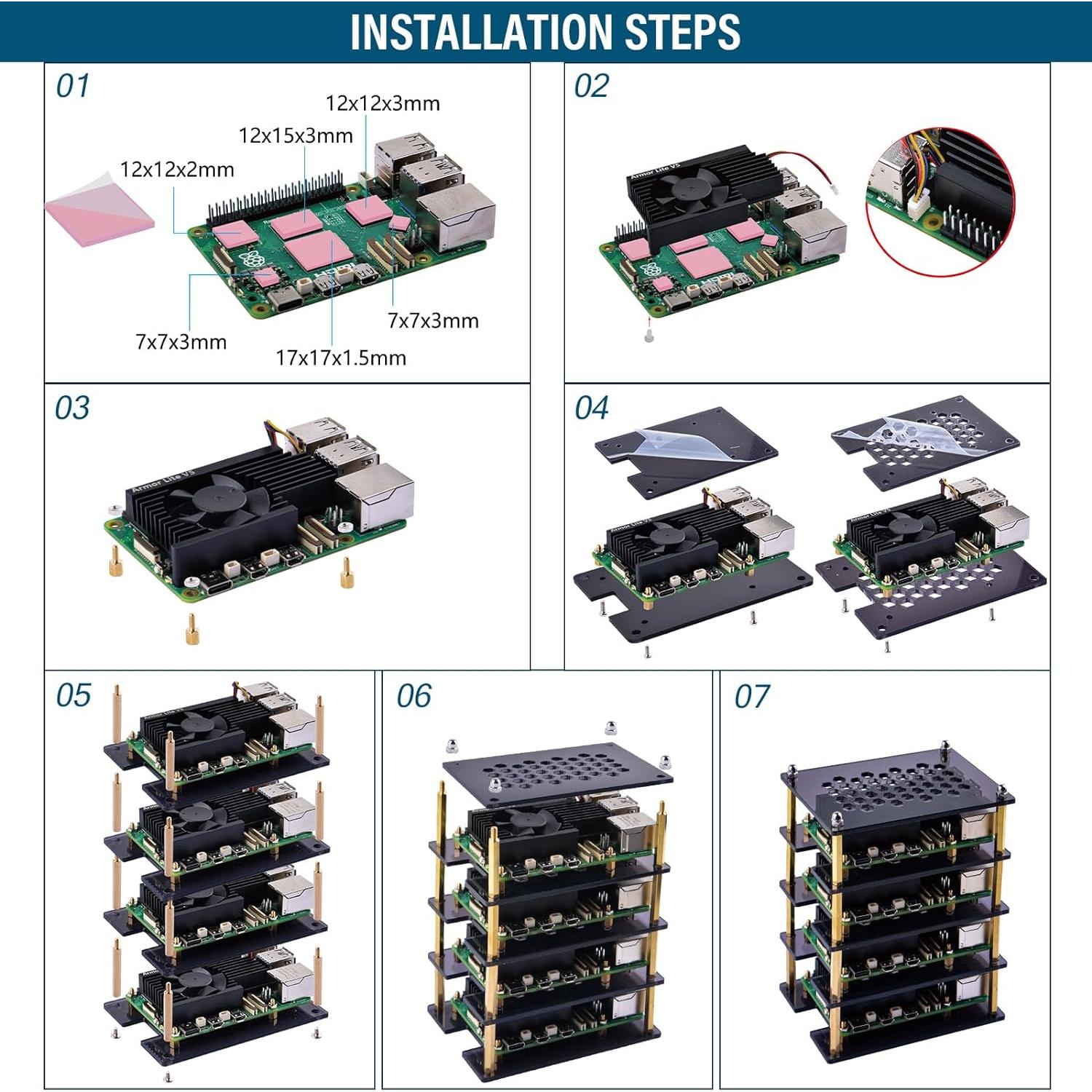 Caja Clúster 4 Capas GeeekPi para Raspberry Pi 5 con Enfriadores