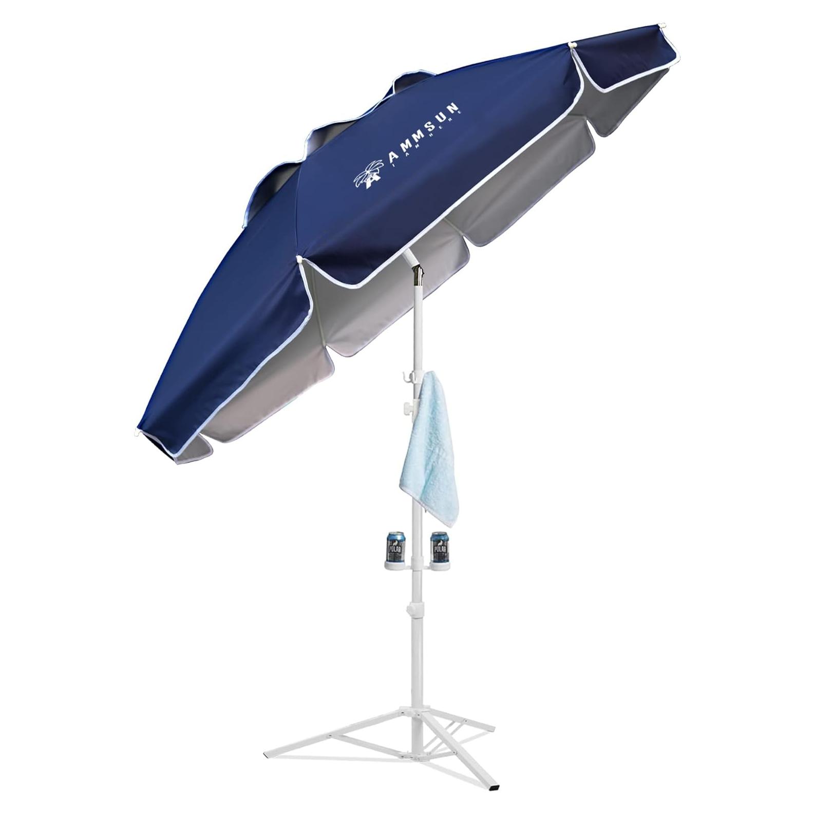 Sombrilla portátil AMMSUN 2m azul marino con soporte ajustable