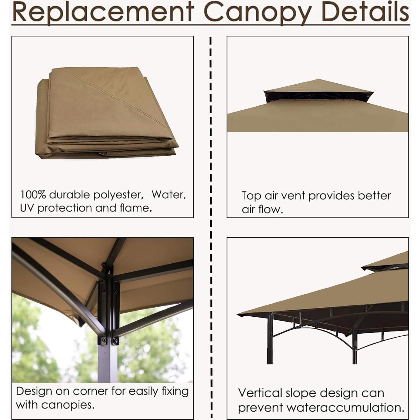Techo de Reemplazo para Gazebo de Parrilla Hugline L-GG001PST-F Caqui